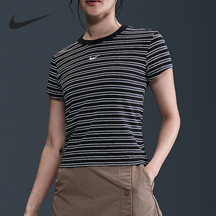 Nike/耐克官方正品舒适女士条纹休闲圆领透气日常T恤HF9525-010