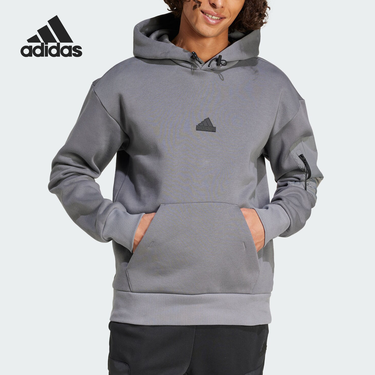 阿迪达斯男士连帽宽松口袋卫衣