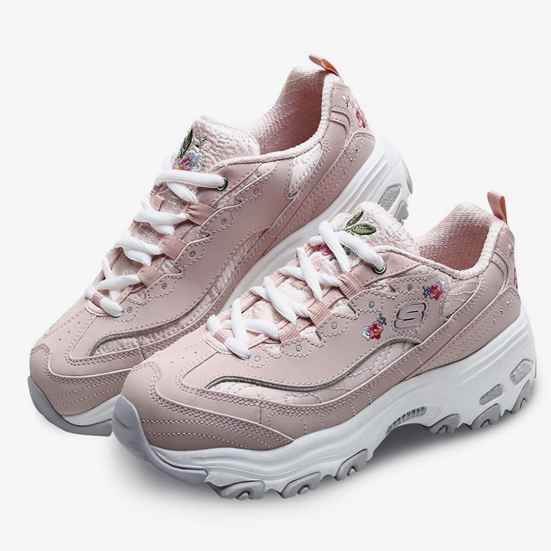 Skechers/斯凯奇当季新款女子休闲花朵刺绣熊猫鞋厚底松糕鞋