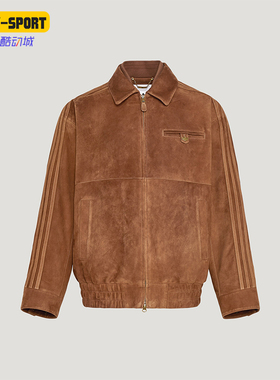 Adidas/阿迪达斯正品三叶草男士翻领复古宽松休闲皮革夹克KV5939