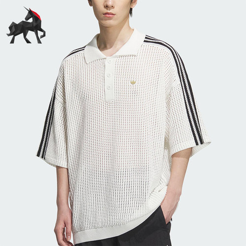 Adidas/阿迪达斯正品三叶草男士运动宽松休闲透气翻领短袖KF0403