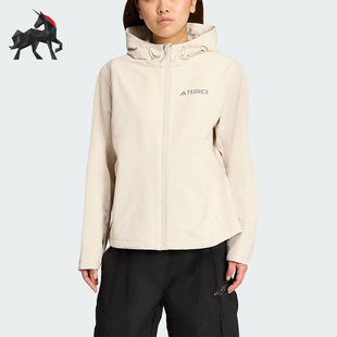 Adidas/阿迪达斯正品2025女士拉链户外保暖宽松软壳外套JV6235