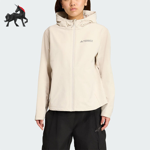Adidas/阿迪达斯正品2025女士拉链户外保暖宽松软壳外套JV6235