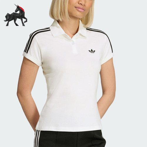 Adidas/阿迪达斯正品三叶草女士修身三条纹亲肤时尚POLO衫KD3697