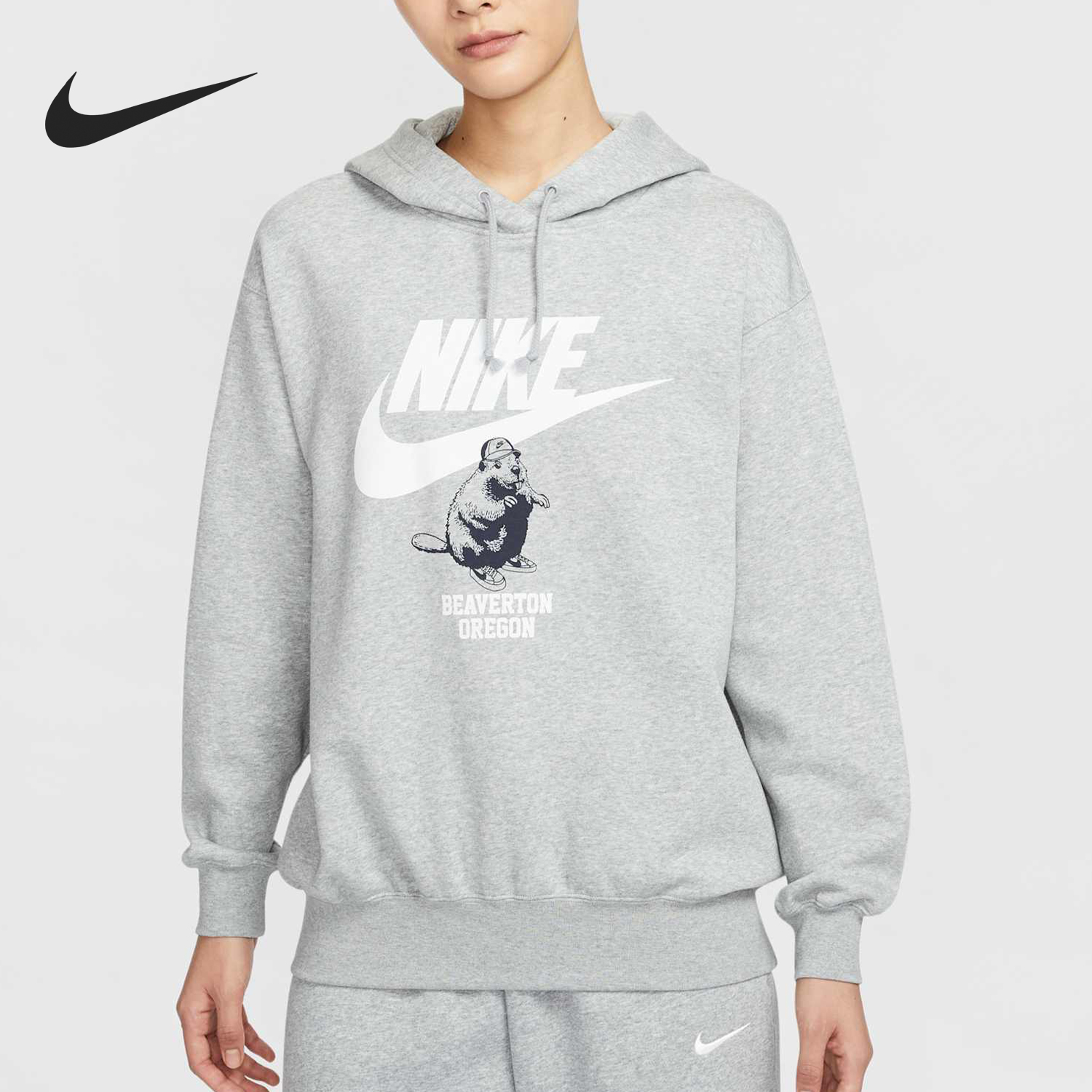 Nike/耐克正品新款女士潮流印花加绒宽松连帽卫衣HV1745-063