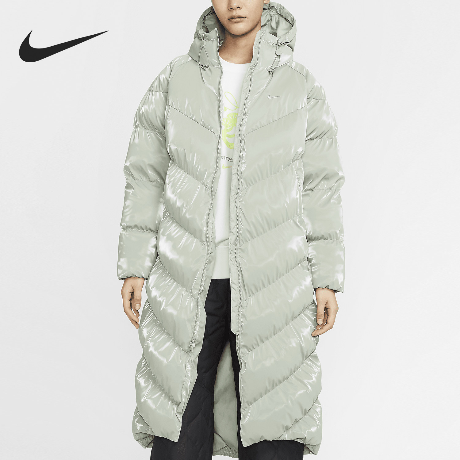 Nike/耐克官方正品WINDPUFFER女士连帽长款亮面棉服FV7828-370