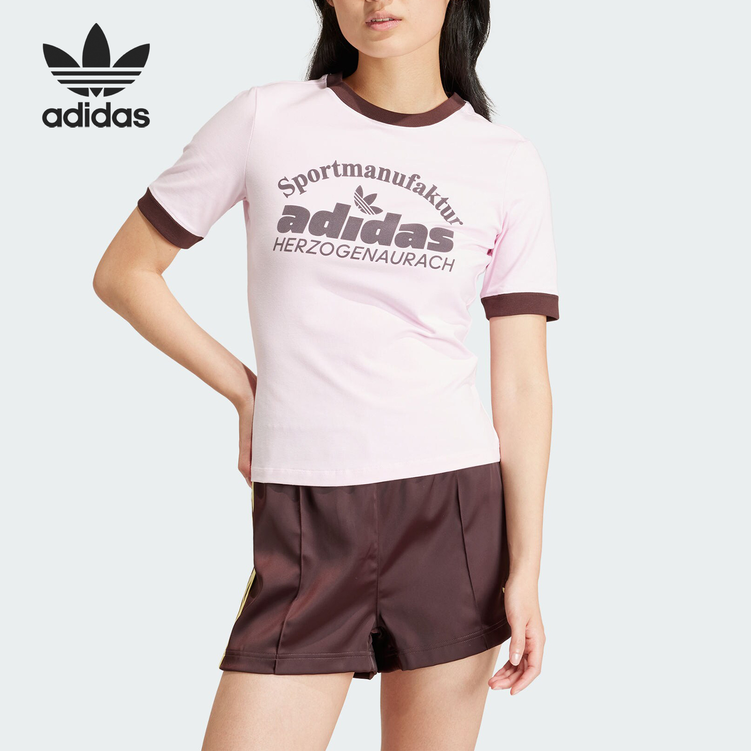 阿迪达斯三叶草女士修身短袖T恤