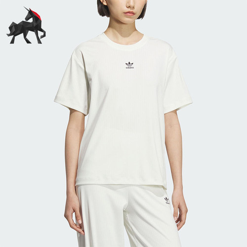 Adidas/阿迪达斯正品三叶草女士简约亲肤舒适日常针织T恤KD1862