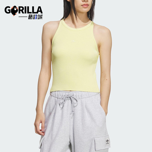 Adidas/阿迪达斯正品三叶草女士透气修身运动无袖背心T恤KE3817