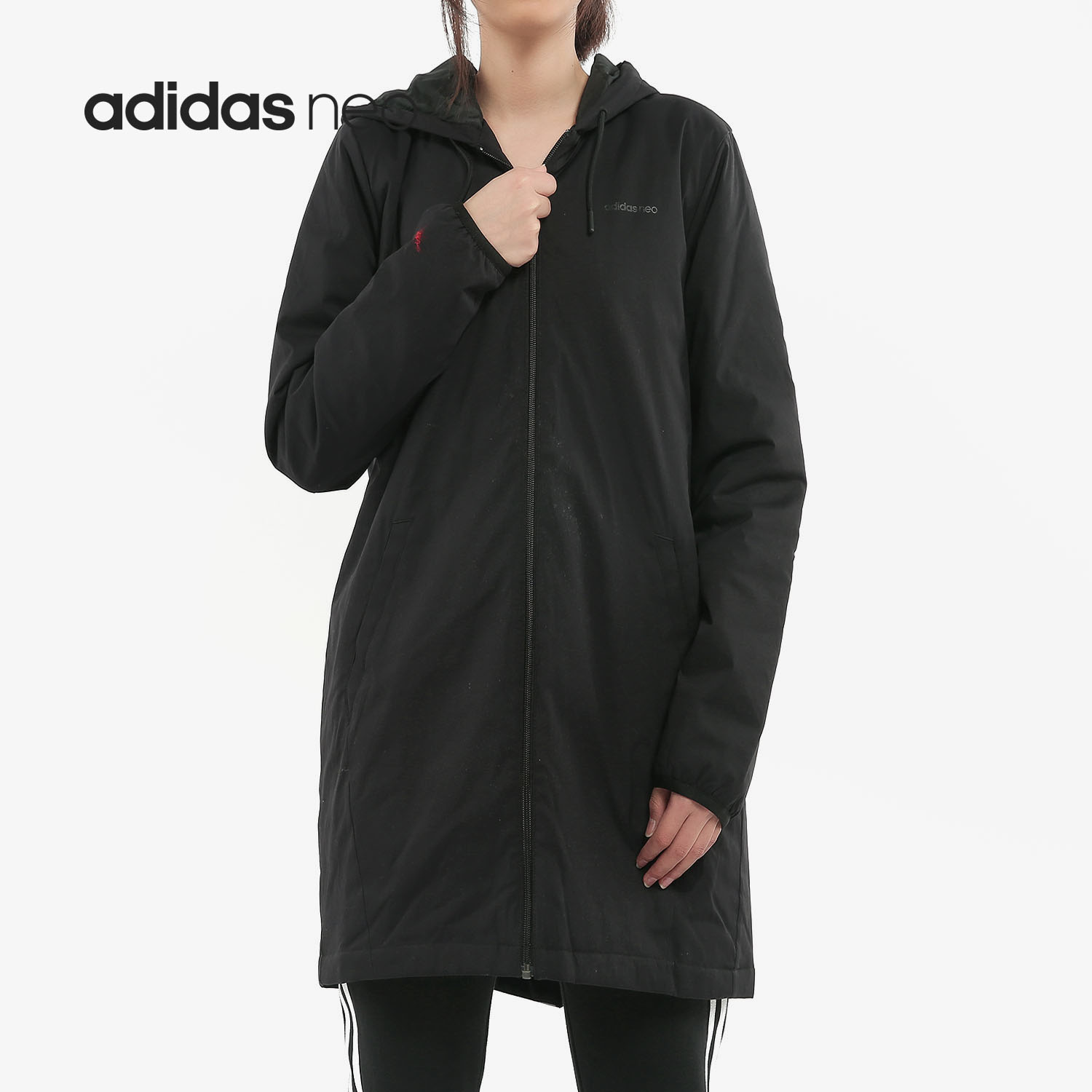 阿迪达斯女子连帽中长款棉服