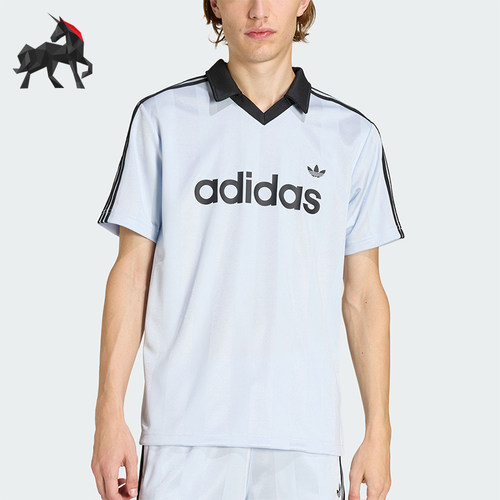 Adidas/阿迪达斯正品三叶草男士运动球衣风休闲V领短袖T恤KE2453