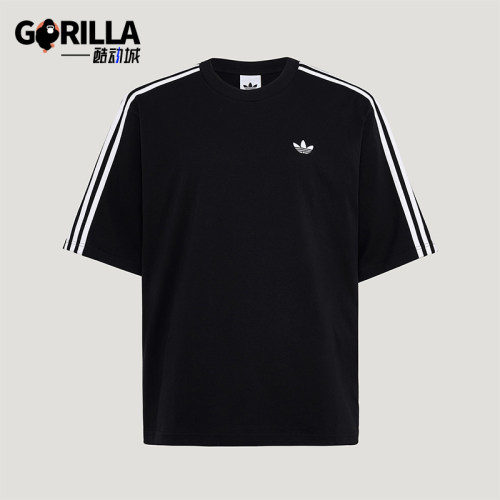 Adidas/阿迪达斯正品三叶草男士针织条纹时尚休闲宽松T恤KG6331