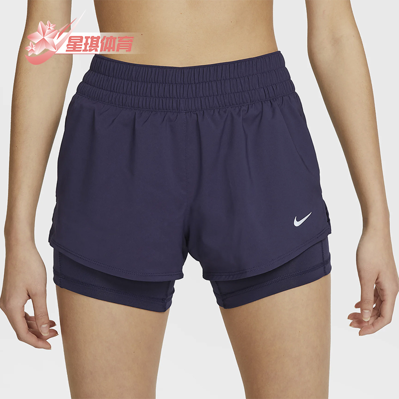 Nike/耐克正品2025女士梭织松紧腰透气二合一运动短裤DX6013-555