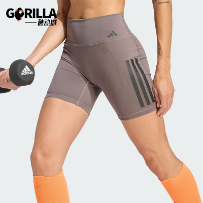 Adidas/阿迪达斯正品Optime新款女灰紫色经典健身紧身短裤JZ1099