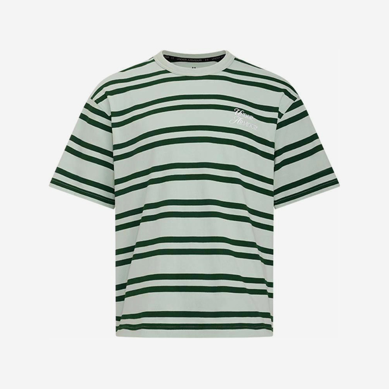 UA/安德玛正品2025新款男女同款条纹圆领落肩短袖T恤6006003-377