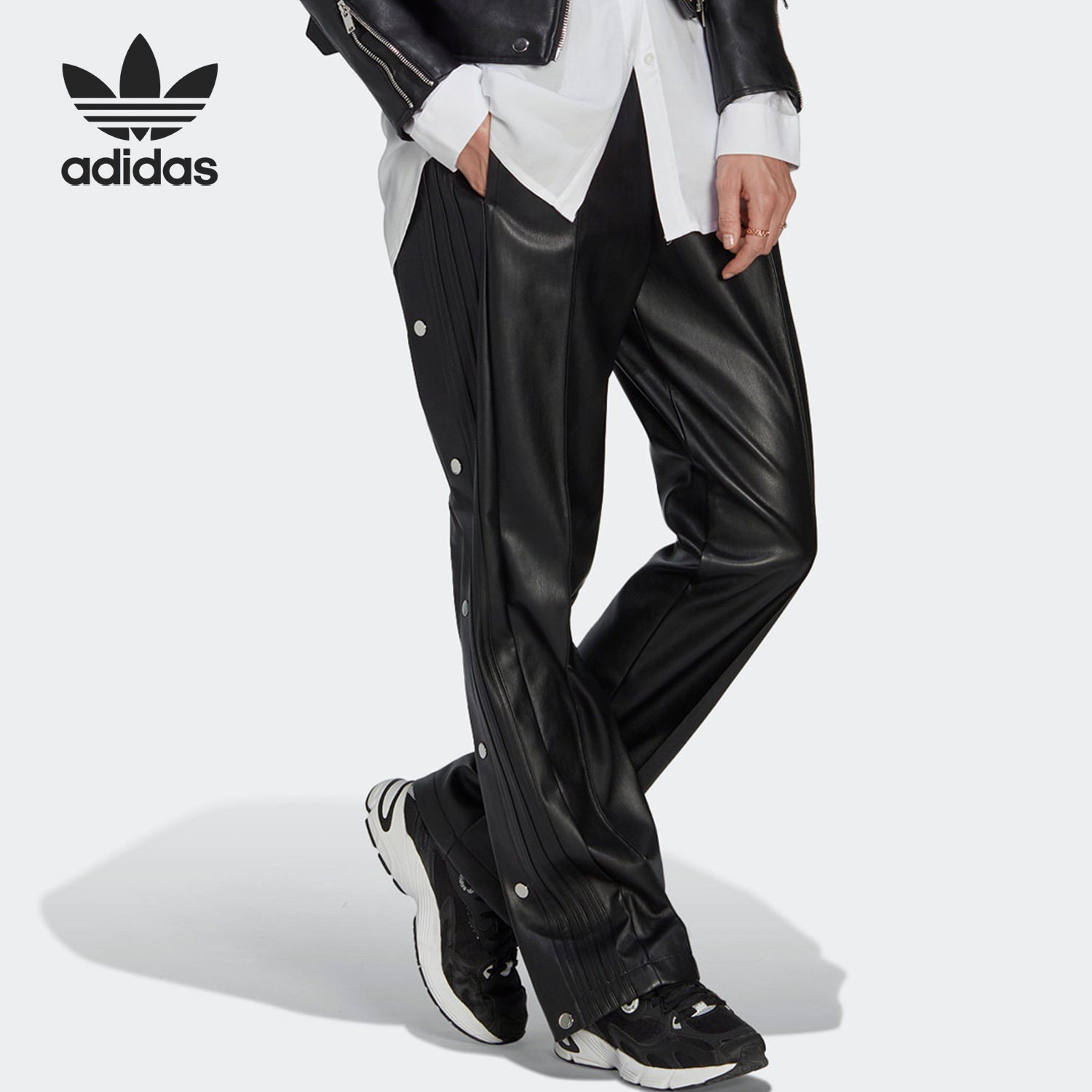 Adidas/阿迪达斯正品三叶草新款女子休闲排扣时尚皮裤II6099,运动服/休闲服装,运动长裤,淘宝优惠券,粉丝福利购,淘宝优惠卷