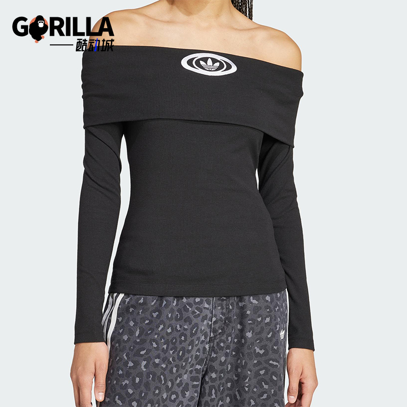 Adidas/阿迪达斯正品三叶草新款女士透气修身一字露肩长袖KA2690