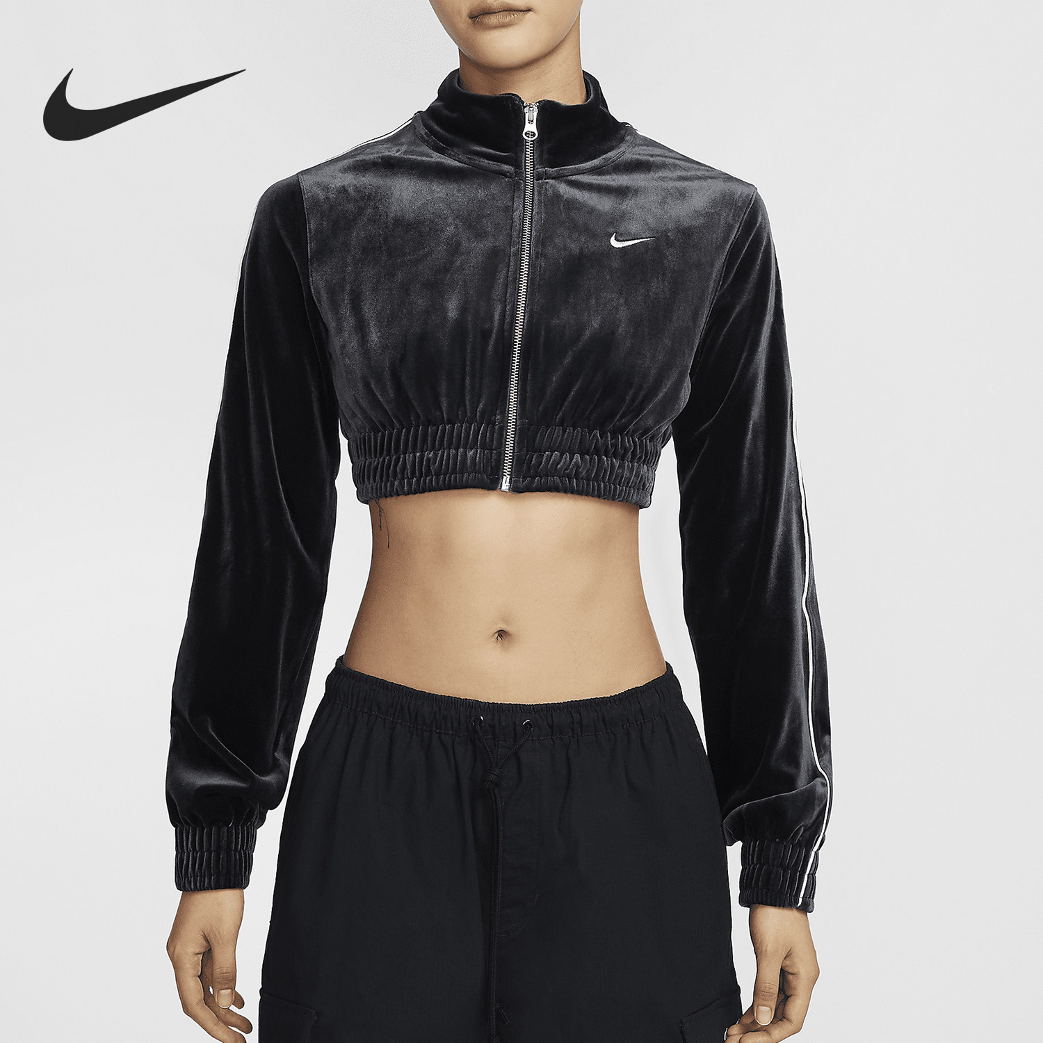 Nike/耐克官方正品秋季新款女士立领短款性感平绒外套FZ3680-010
