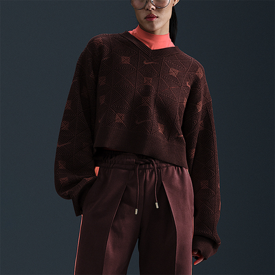 Nike/耐克正品2025秋季款女士休闲针织耐穿V领套头卫衣FV7802-652