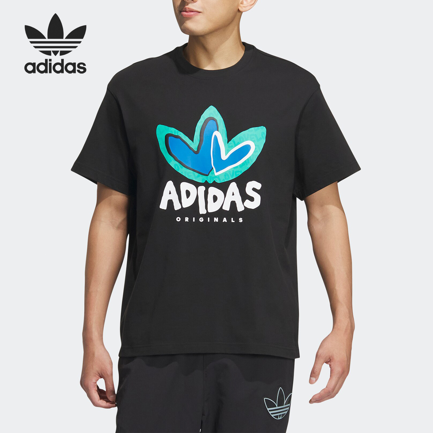 Adidas/阿迪达斯正品三叶草男士印花时尚圆领运动短袖IK8668