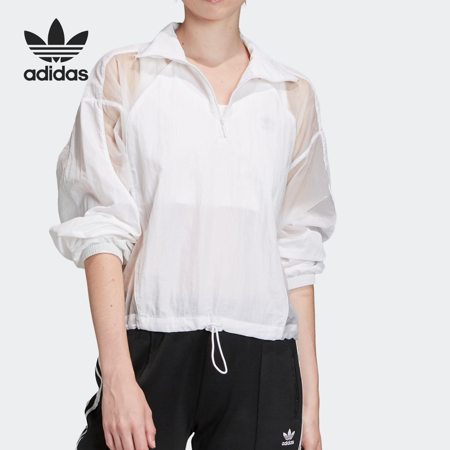 Adidas/阿迪达斯官方正品三叶草女子半透明拉链运动外套 FM1973,运动服/休闲服装,运动茄克/外套,淘宝优惠券,粉丝福利购,淘宝优惠卷