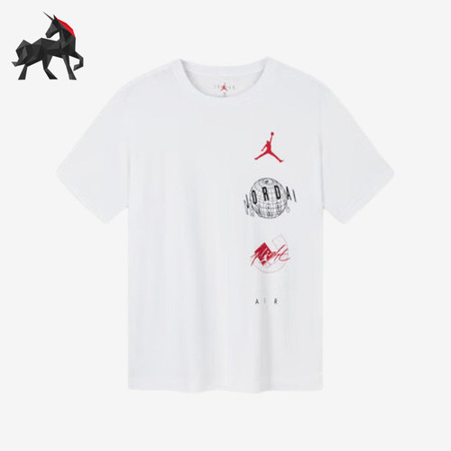 Nike/耐克正品JORDAN新款儿童白色排汗印花经典短袖T恤HM4761-100