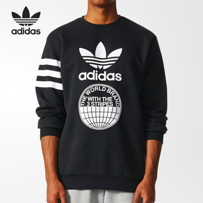 Adidas/阿迪达斯正品男士Logo印花圆领休闲长袖针织衫BP8912