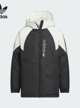 Adidas/阿迪达斯官方正品三叶草大童保暖拼接连帽羽绒服JD6396
