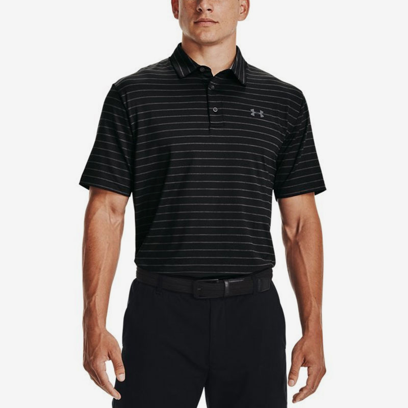 UA/安德玛正品2025新款男士条纹翻领简约短袖POLO衫1351130-001