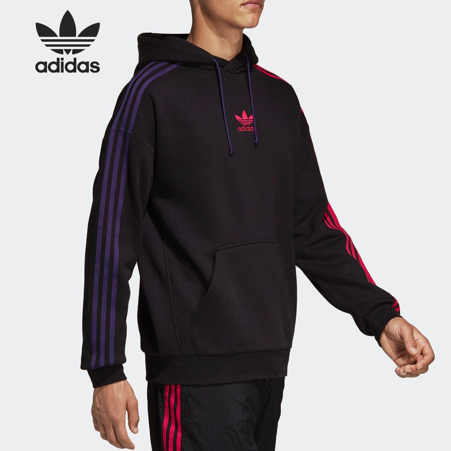 三叶草男子连帽加绒卫衣