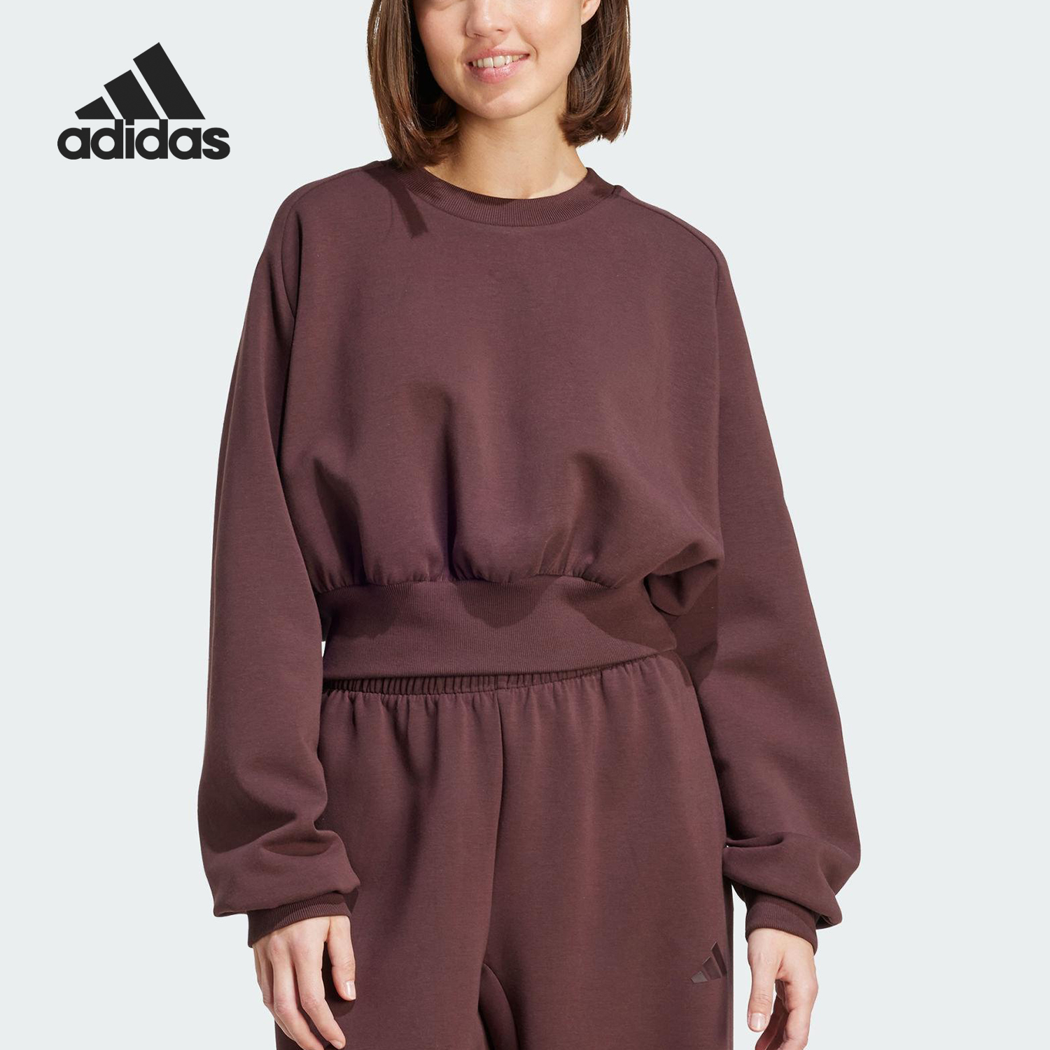 Adidas/阿迪达斯正品2025秋季款女士日常圆领套头短款卫衣JW5072