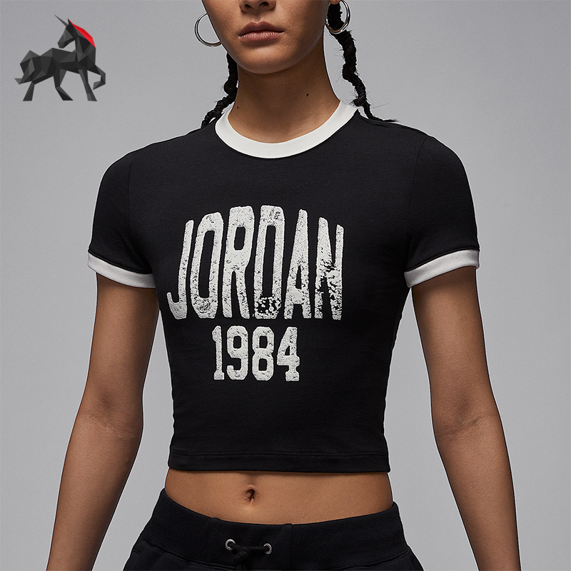 Nike/耐克正品JORDAN女士短款透气经典针织字母休闲T恤HJ0197-010