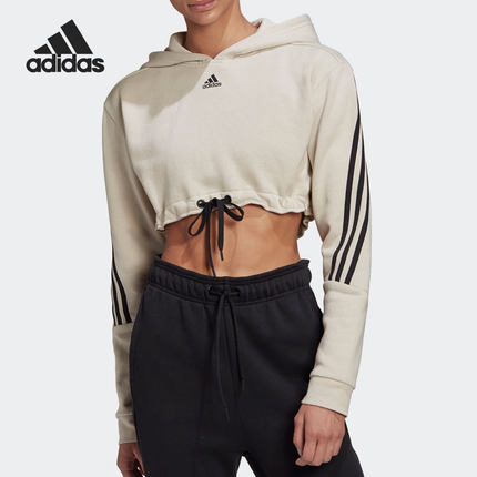 Adidas/阿迪达斯正品女子加绒宽松休闲短款连帽衫运动卫衣 H47480