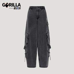 经典 Adidas 阿迪达斯正品 三叶草女士多口袋工装 KU9535 牛仔运动裤