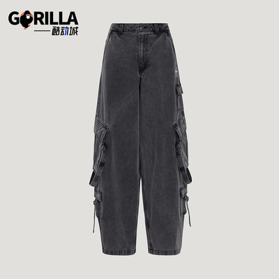 Adidas/阿迪达斯正品三叶草女士多口袋工装经典牛仔运动裤KU9535