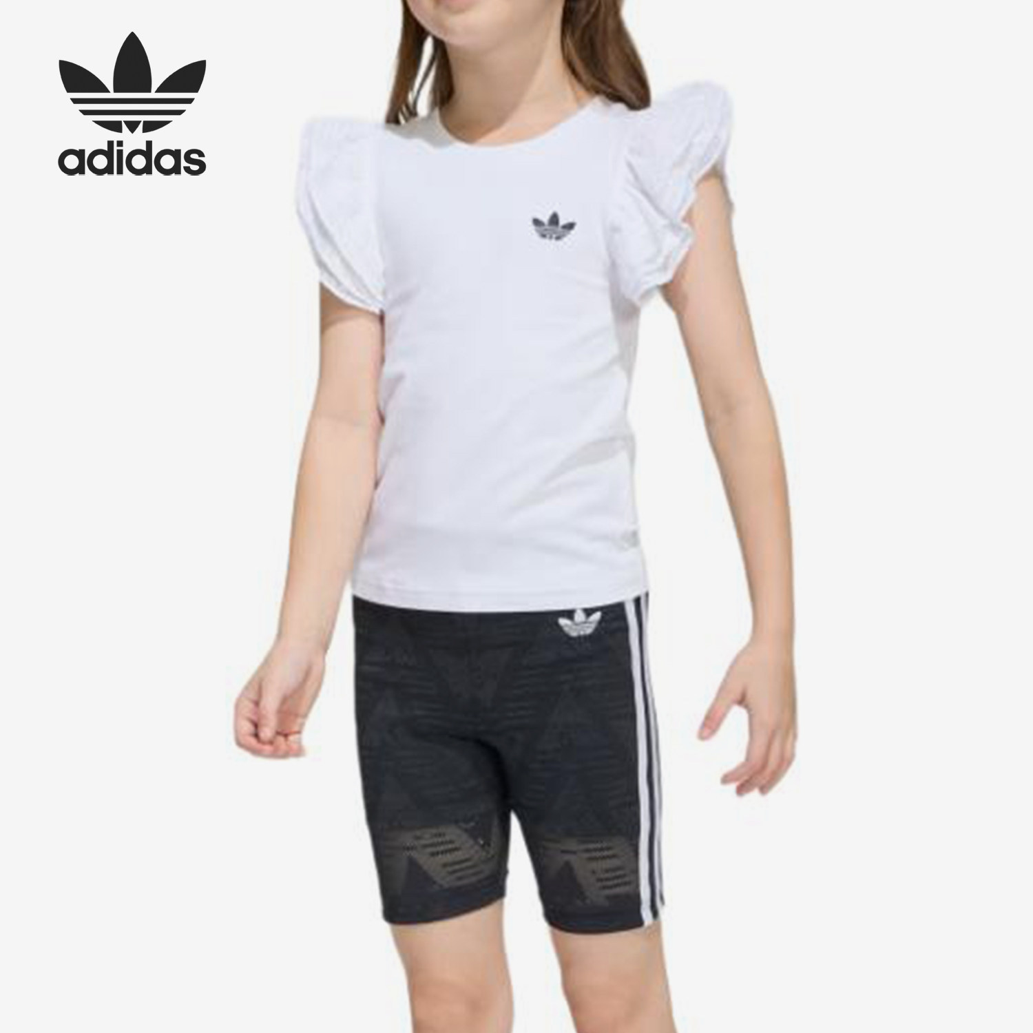 Adidas/阿迪达斯官方正品三叶草儿童短裤套装休闲舒适短袖KC6795