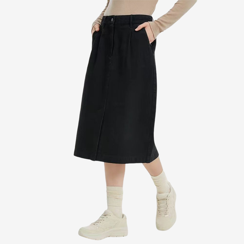 Skechers/斯凯奇正品2024新款女士简约休闲中腰牛仔半身裙