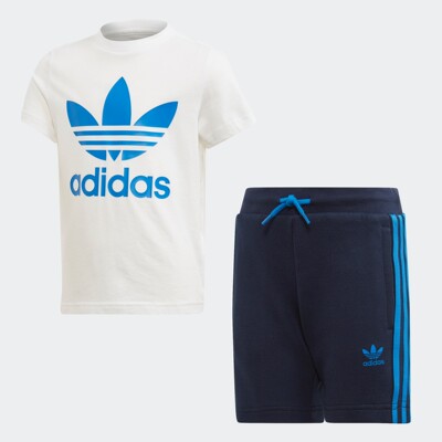 Adidas/阿迪达斯正品 新款三叶草小童短袖短裤运动套装EJ9377