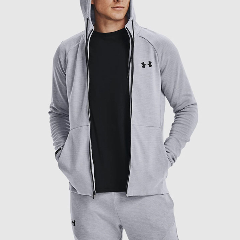 UA/安德玛正品运动男士复古拉链经典针织连帽夹克外套1320722-011