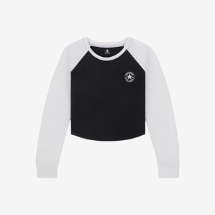 匡威正品 T恤10027571 新款 长袖 A01 女士拼接复古休闲短款 Converse