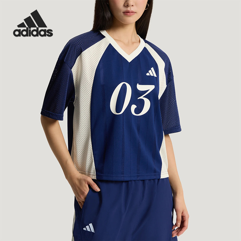 Adidas/阿迪达斯正品Tiro新款女蓝白色足球经典宽松短袖T恤KZ2339