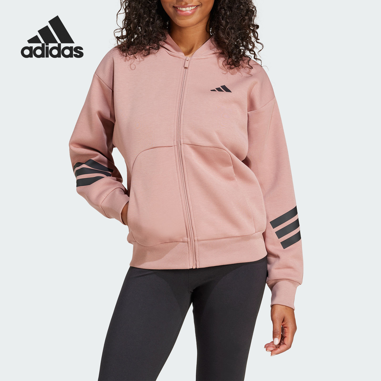 阿迪达斯女士针织连帽夹克外套