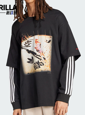 Adidas/阿迪达斯正品三叶草男士印花时尚图案运动长袖JG1338