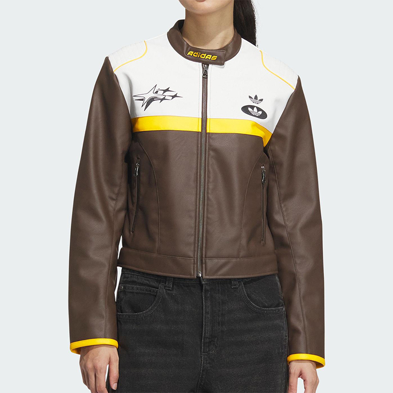 Adidas/阿迪达斯正品三叶草仿皮女士经典机车服赛车服外套JM8024