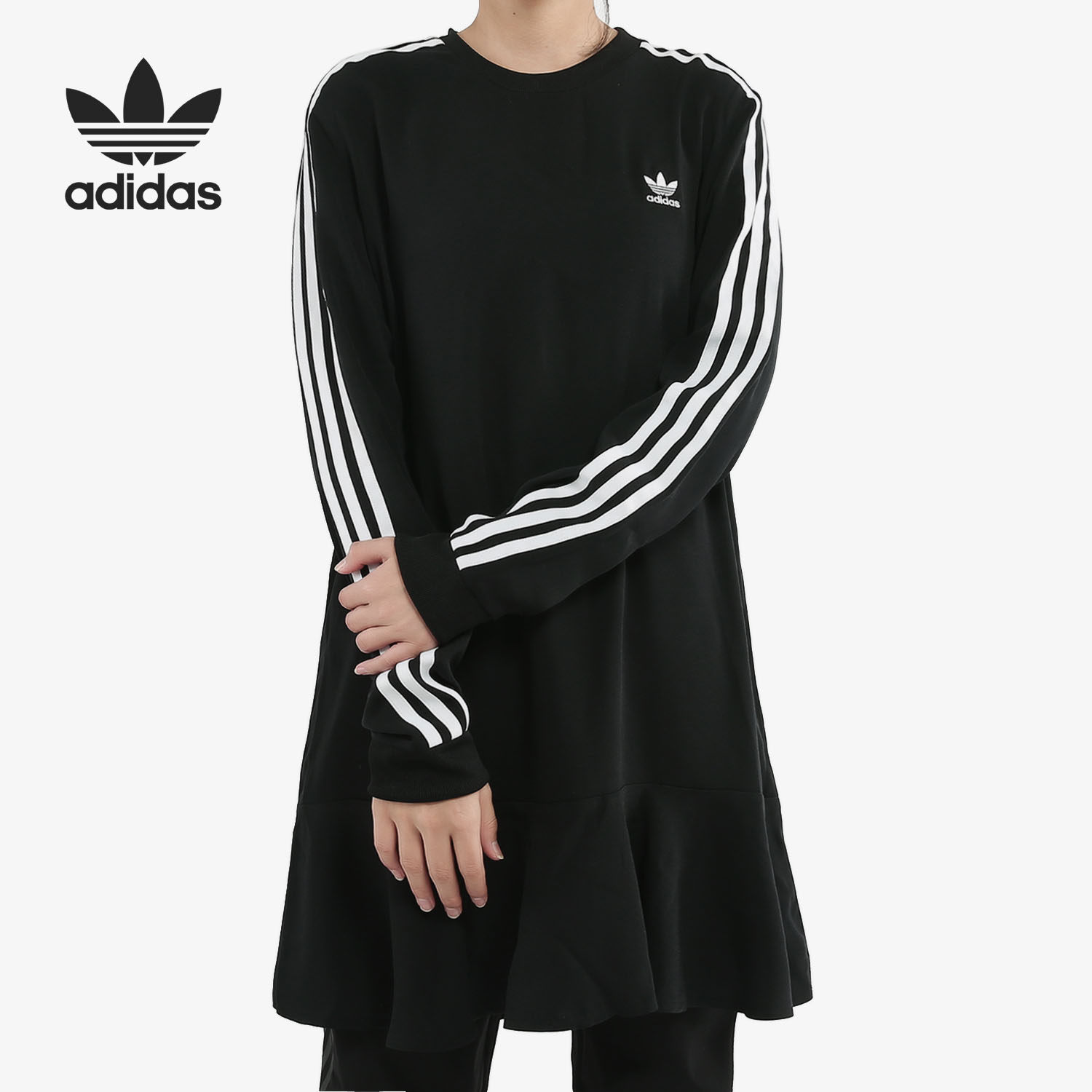 Adidas/阿迪达斯正品三叶草女子喇叭裙摆运动长袖连衣裙 DX3689,运动服/休闲服装,运动连衣裙,淘宝优惠券,粉丝福利购,淘宝优惠卷