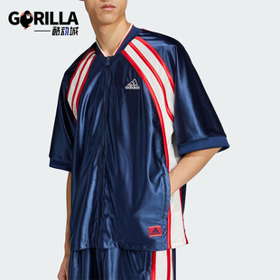 阿迪达斯正品 拼接宽松休闲短袖 2025春季 男士 JD5410 新款 Adidas