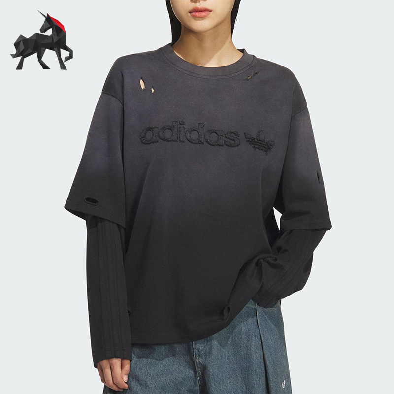 Adidas/阿迪达斯正品三叶草女士休闲二合一复古圆领上衣KS6112