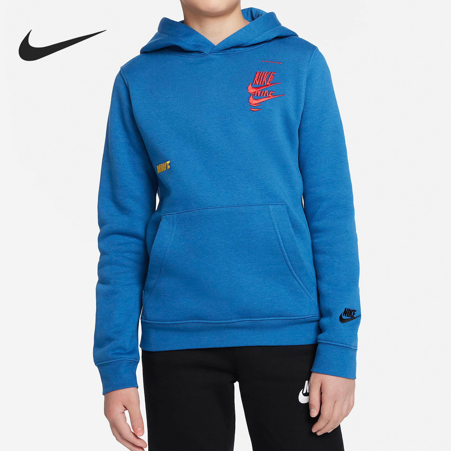 Nike/耐克正品大童刺绣舒适休闲套头连帽运动卫衣 DM8027-407