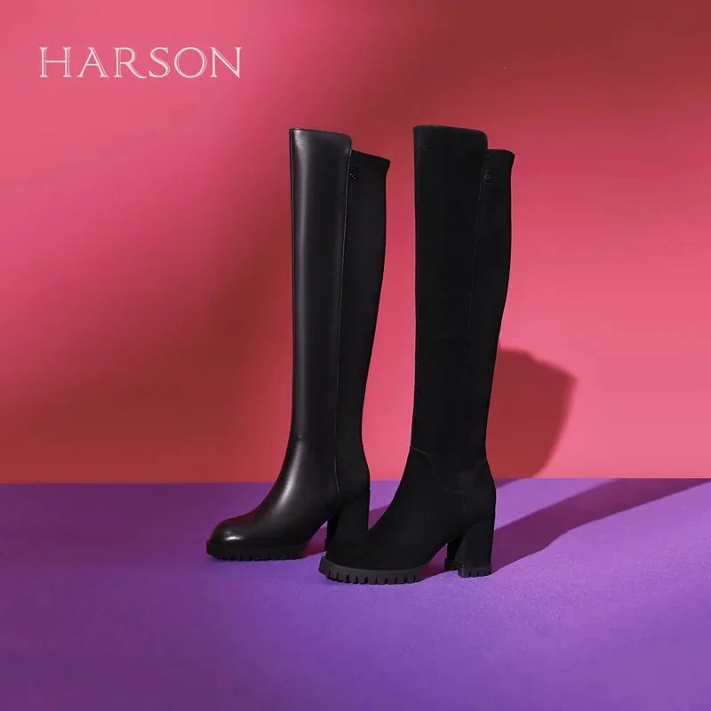 HARSON哈森过膝高跟长靴弹力瘦瘦靴女HA235806