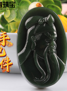 天然和田玉关公手玩件男士吊坠